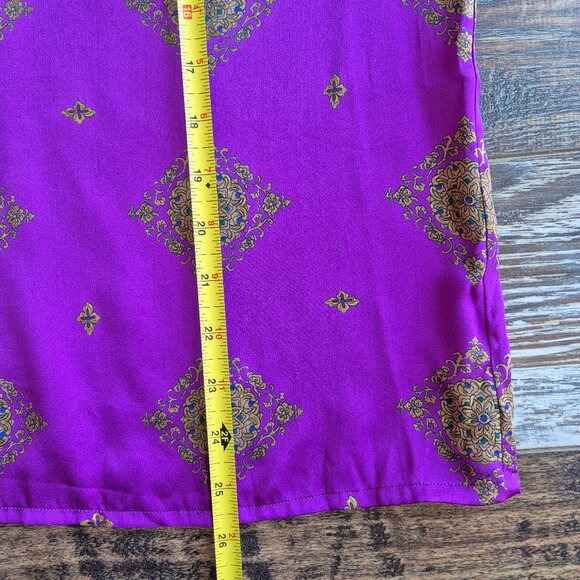 Vintage'90s Talbots 100% Silk Satin Purple Gold Damask Blouse Long Sleeve - Picture 10 of 10